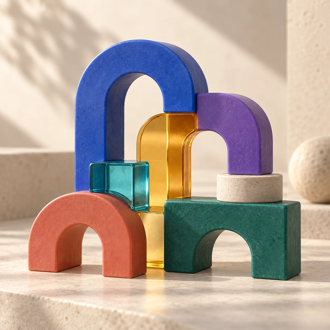 Colorful connected arches, an illustration of tools working together